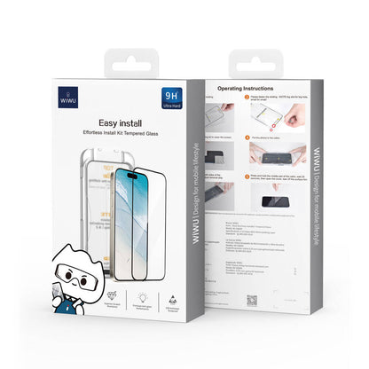 iPhone 16 Wiwu SQ-008 Oleofobik Easy Install Darbeye Karşı Dayanıklı Temperli Cam Ekran Koruyucu + Kolay Uygulama Aparatlı