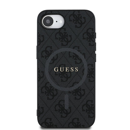 iPhone 16E Kılıf Guess Orijinal Lisanslı M-safe Şarj Özellikli PU Halkalı 4G Desenli Yazı Logolu Kılıf