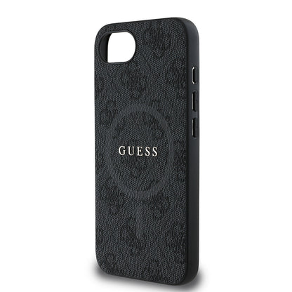 iPhone 16E Kılıf Guess Orijinal Lisanslı M-safe Şarj Özellikli PU Halkalı 4G Desenli Yazı Logolu Kılıf