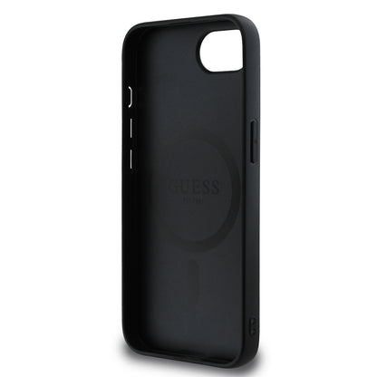 iPhone 16E Kılıf Guess Orijinal Lisanslı M-safe Şarj Özellikli PU Halkalı 4G Desenli Yazı Logolu Kılıf