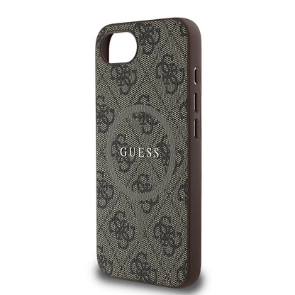iPhone 16E Kılıf Guess Orijinal Lisanslı M-safe Şarj Özellikli PU Halkalı 4G Desenli Yazı Logolu Kılıf