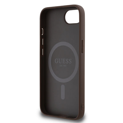 iPhone 16E Kılıf Guess Orijinal Lisanslı M-safe Şarj Özellikli PU Halkalı 4G Desenli Yazı Logolu Kılıf