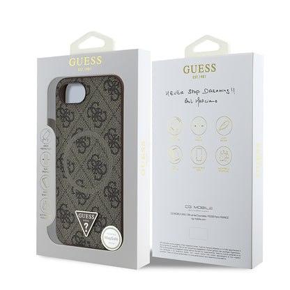iPhone 16E Kılıf Guess Orijinal Lisanslı M-safe Şarj Özellikli PU Üçgen Logo 4G Desenli Kılıf