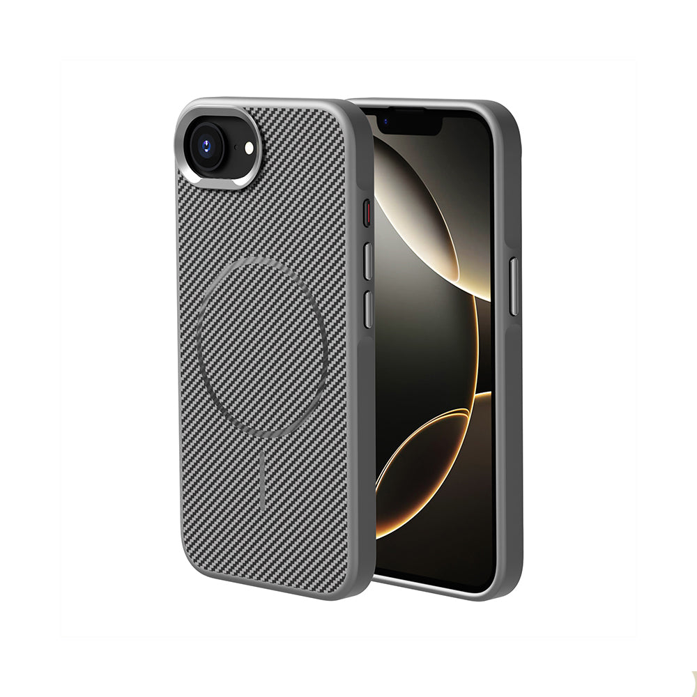iPhone 16E Kılıf M-safe Şarj Özellikli Karbon Fiber Görünümlü Zore Troy Kılıf