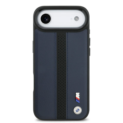 iPhone 17 Air Kılıf BMW Orijinal Lisanslı M-safe Şarj Özellikli Deri Arka Yüzey Metal Logolu Delikli Şerit Tasarımlı Kılıf