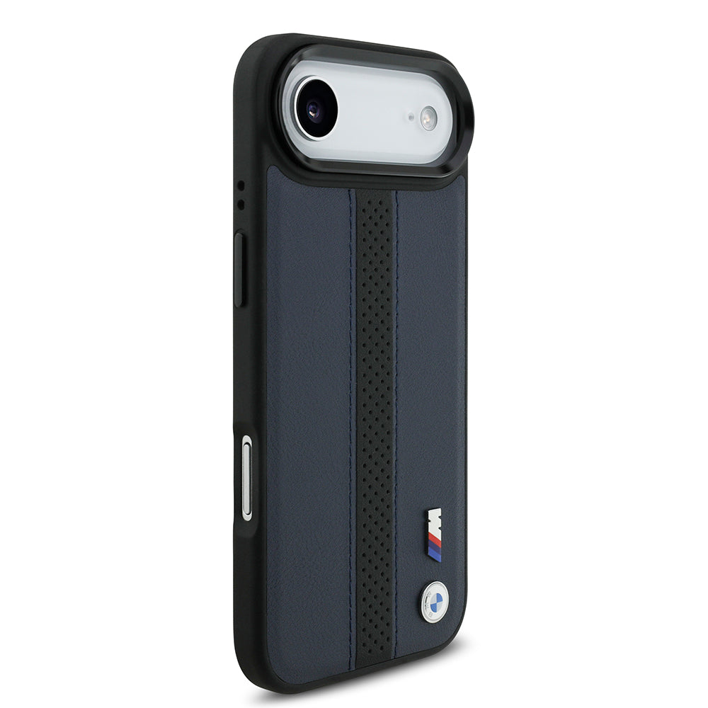 iPhone 17 Air Kılıf BMW Orijinal Lisanslı M-safe Şarj Özellikli Deri Arka Yüzey Metal Logolu Delikli Şerit Tasarımlı Kılıf