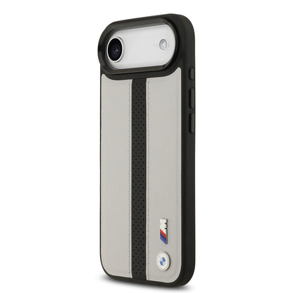 iPhone 17 Air Kılıf BMW Orijinal Lisanslı M-safe Şarj Özellikli Deri Arka Yüzey Metal Logolu Delikli Şerit Tasarımlı Kılıf