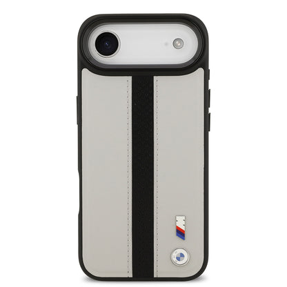 iPhone 17 Air Kılıf BMW Orijinal Lisanslı M-safe Şarj Özellikli Deri Arka Yüzey Metal Logolu Delikli Şerit Tasarımlı Kılıf