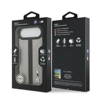 iPhone 17 Air Kılıf BMW Orijinal Lisanslı M-safe Şarj Özellikli Deri Arka Yüzey Metal Logolu Delikli Şerit Tasarımlı Kılıf