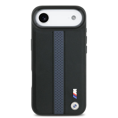 iPhone 17 Air Kılıf BMW Orijinal Lisanslı M-safe Şarj Özellikli Deri Arka Yüzey Metal Logolu Delikli Şerit Tasarımlı Kılıf