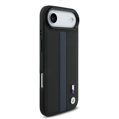 iPhone 17 Air Kılıf BMW Orijinal Lisanslı M-safe Şarj Özellikli Deri Arka Yüzey Metal Logolu Delikli Şerit Tasarımlı Kılıf