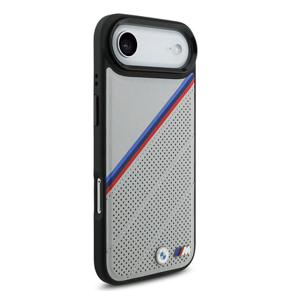 iPhone 17 Air Kılıf BMW Orijinal Lisanslı M-safe Şarj Özellikli M Logolu Üç Şeritli Delikli Deri Kılıf