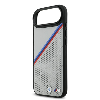 iPhone 17 Air Kılıf BMW Orijinal Lisanslı M-safe Şarj Özellikli M Logolu Üç Şeritli Delikli Deri Kılıf