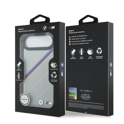 iPhone 17 Air Kılıf BMW Orijinal Lisanslı M-safe Şarj Özellikli M Logolu Üç Şeritli Delikli Deri Kılıf