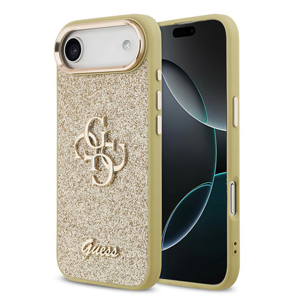iPhone 17 Air Kılıf Guess Orijinal Lisanslı 4G Büyük Metal Kamera Çerçeveli ve Logolu Glitter Kılıf