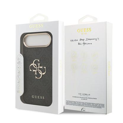 iPhone 17 Air Kılıf Guess Orijinal Lisanslı Gold Metal Kamera Çerçeveli 4G Desenli Metal Büyük 4G ve Yazı Logolu Kılıf