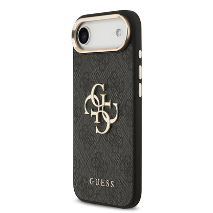 iPhone 17 Air Kılıf Guess Orijinal Lisanslı Gold Metal Kamera Çerçeveli 4G Desenli Metal Büyük 4G ve Yazı Logolu Kılıf