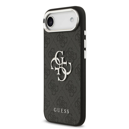 iPhone 17 Air Kılıf Guess Orijinal Lisanslı Gümüş Metal Kamera Çerçeveli 4G Desenli Metal Büyük 4G ve Yazı Logolu Kılıf