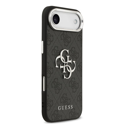iPhone 17 Air Kılıf Guess Orijinal Lisanslı Gümüş Metal Kamera Çerçeveli 4G Desenli Metal Büyük 4G ve Yazı Logolu Kılıf