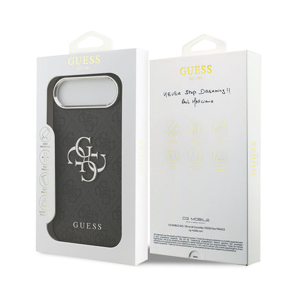 iPhone 17 Air Kılıf Guess Orijinal Lisanslı Gümüş Metal Kamera Çerçeveli 4G Desenli Metal Büyük 4G ve Yazı Logolu Kılıf