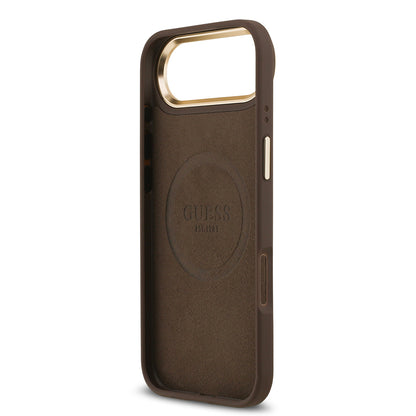 iPhone 17 Air Kılıf Guess Orijinal Lisanslı M-safe Şarj Özellikli 4G Desenli PU Metal Plaka Klasik Logolu Kılıf