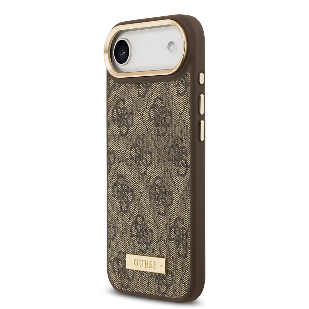 iPhone 17 Air Kılıf Guess Orijinal Lisanslı M-safe Şarj Özellikli 4G Desenli PU Metal Plaka Klasik Logolu Kılıf