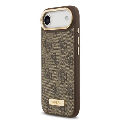 iPhone 17 Air Kılıf Guess Orijinal Lisanslı M-safe Şarj Özellikli 4G Desenli PU Metal Plaka Klasik Logolu Kılıf