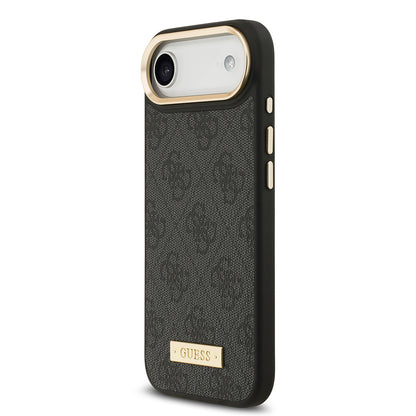 iPhone 17 Air Kılıf Guess Orijinal Lisanslı M-safe Şarj Özellikli 4G Desenli PU Metal Plaka Klasik Logolu Kılıf