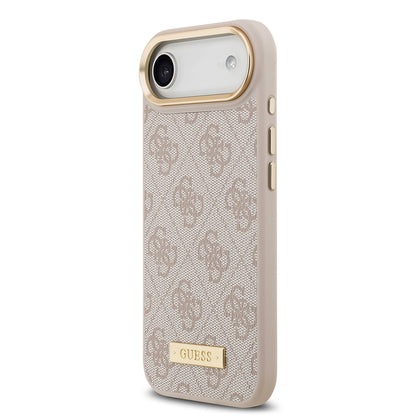 iPhone 17 Air Kılıf Guess Orijinal Lisanslı M-safe Şarj Özellikli 4G Desenli PU Metal Plaka Klasik Logolu Kılıf