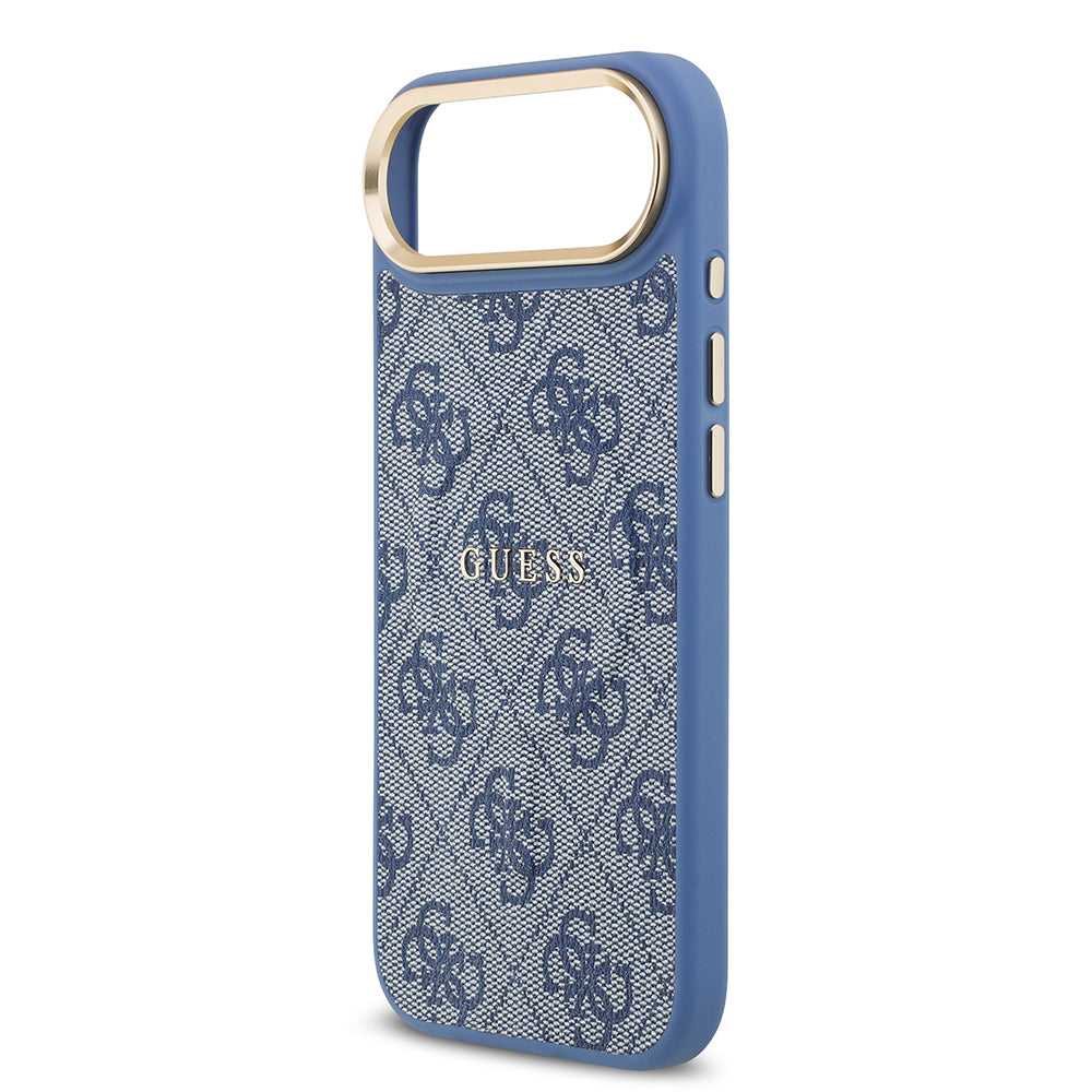 iPhone 17 Air Kılıf Guess Orijinal Lisanslı M-safe Şarj Özellikli Gold Metal Kamera Çerçeveli PU Deri 4G Desenli Yazı Logolu Kılıf