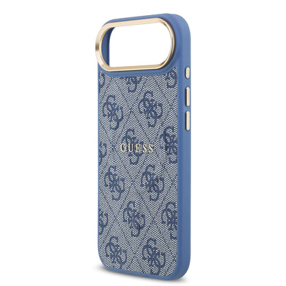 iPhone 17 Air Kılıf Guess Orijinal Lisanslı M-safe Şarj Özellikli Gold Metal Kamera Çerçeveli PU Deri 4G Desenli Yazı Logolu Kılıf