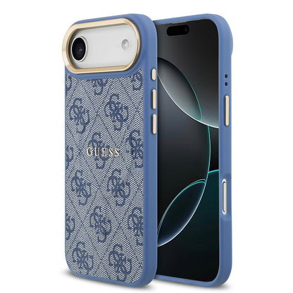 iPhone 17 Air Kılıf Guess Orijinal Lisanslı M-safe Şarj Özellikli Gold Metal Kamera Çerçeveli PU Deri 4G Desenli Yazı Logolu Kılıf