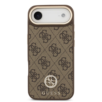 iPhone 17 Air Kılıf Guess Orijinal Lisanslı M-safe Şarj Özellikli Gold Metal Kamera Çerçeveli Taşlı 4G Logolu Kılıf