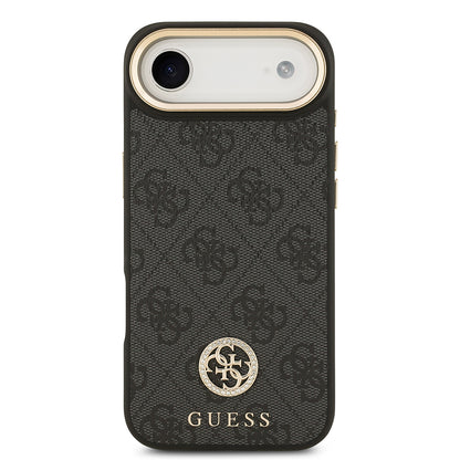 iPhone 17 Air Kılıf Guess Orijinal Lisanslı M-safe Şarj Özellikli Gold Metal Kamera Çerçeveli Taşlı 4G Logolu Kılıf