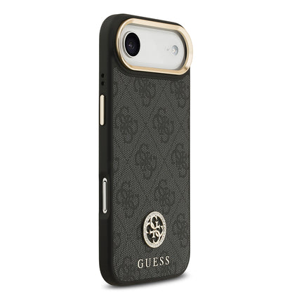 iPhone 17 Air Kılıf Guess Orijinal Lisanslı M-safe Şarj Özellikli Gold Metal Kamera Çerçeveli Taşlı 4G Logolu Kılıf