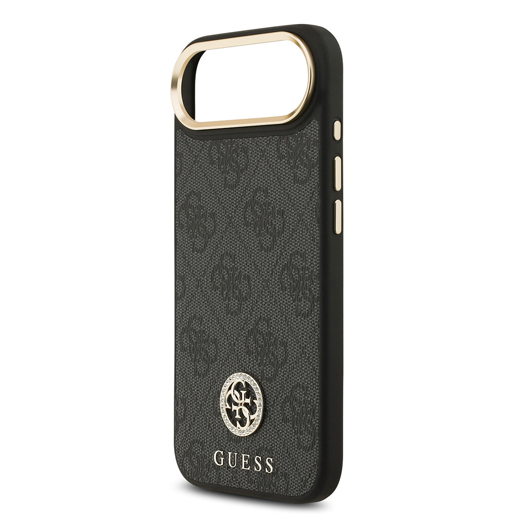 iPhone 17 Air Kılıf Guess Orijinal Lisanslı M-safe Şarj Özellikli Gold Metal Kamera Çerçeveli Taşlı 4G Logolu Kılıf
