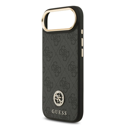 iPhone 17 Air Kılıf Guess Orijinal Lisanslı M-safe Şarj Özellikli Gold Metal Kamera Çerçeveli Taşlı 4G Logolu Kılıf