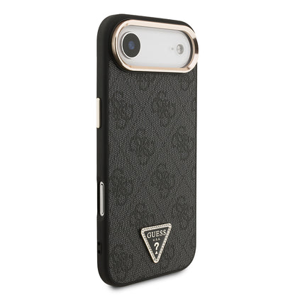iPhone 17 Air Kılıf Guess Orijinal Lisanslı M-safe Şarj Özellikli Gold Metal Kamera Çerçeveli Taşlı Üçgen Logo 4G Desenli Kılıf