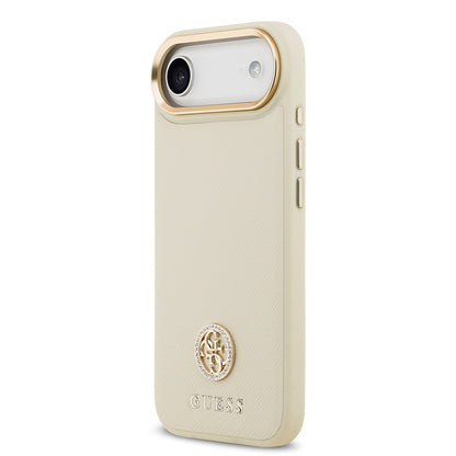 iPhone 17 Air Kılıf Guess Orijinal Lisanslı M-safe Şarj Özellikli Grained Yazı ve Taşlı 4G Logolu Kılıf