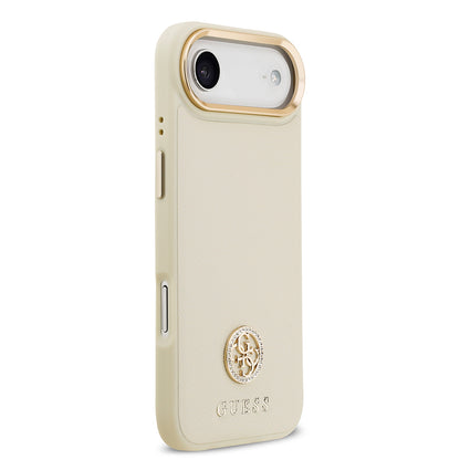 iPhone 17 Air Kılıf Guess Orijinal Lisanslı M-safe Şarj Özellikli Grained Yazı ve Taşlı 4G Logolu Kılıf