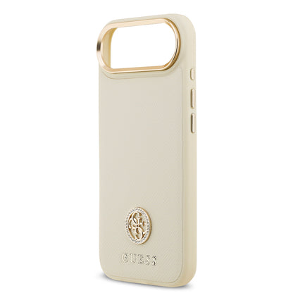 iPhone 17 Air Kılıf Guess Orijinal Lisanslı M-safe Şarj Özellikli Grained Yazı ve Taşlı 4G Logolu Kılıf