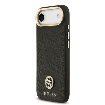 iPhone 17 Air Kılıf Guess Orijinal Lisanslı M-safe Şarj Özellikli Grained Yazı ve Taşlı 4G Logolu Kılıf