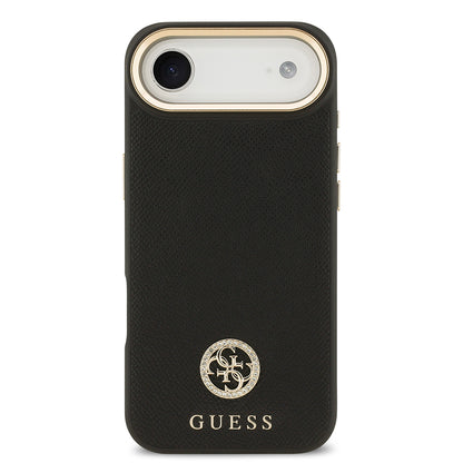 iPhone 17 Air Kılıf Guess Orijinal Lisanslı M-safe Şarj Özellikli Grained Yazı ve Taşlı 4G Logolu Kılıf