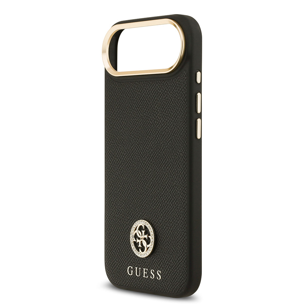 iPhone 17 Air Kılıf Guess Orijinal Lisanslı M-safe Şarj Özellikli Grained Yazı ve Taşlı 4G Logolu Kılıf