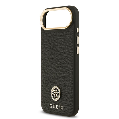 iPhone 17 Air Kılıf Guess Orijinal Lisanslı M-safe Şarj Özellikli Grained Yazı ve Taşlı 4G Logolu Kılıf