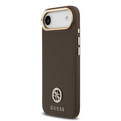 iPhone 17 Air Kılıf Guess Orijinal Lisanslı M-safe Şarj Özellikli Grained Yazı ve Taşlı 4G Logolu Kılıf