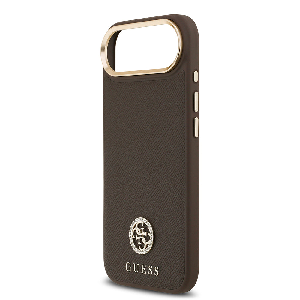 iPhone 17 Air Kılıf Guess Orijinal Lisanslı M-safe Şarj Özellikli Grained Yazı ve Taşlı 4G Logolu Kılıf