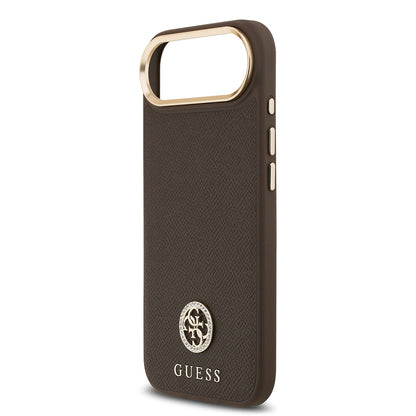 iPhone 17 Air Kılıf Guess Orijinal Lisanslı M-safe Şarj Özellikli Grained Yazı ve Taşlı 4G Logolu Kılıf