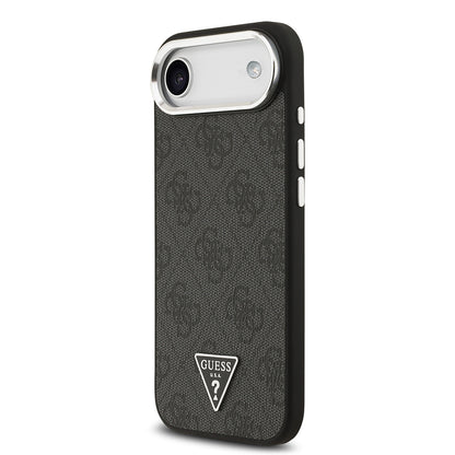 iPhone 17 Air Kılıf Guess Orijinal Lisanslı M-safe Şarj Özellikli Gümüş Metal Kamera Çerçeveli Üçgen Logo 4G Desenli Kılıf