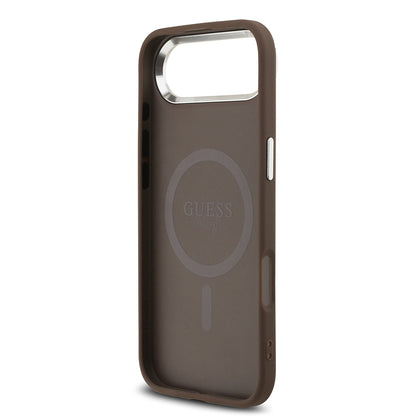 iPhone 17 Air Kılıf Guess Orijinal Lisanslı M-safe Şarj Özellikli Gümüş Metal Kamera Çerçeveli Üçgen Logo 4G Desenli Kılıf